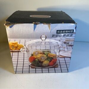 Hemoton Clear Glass Simmer Pot with Lid for Stovetop Cooking